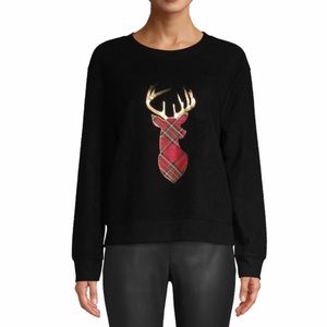 NWT‎ Plaid Gold Reindeer Fleece Sweatshirt L 11-13